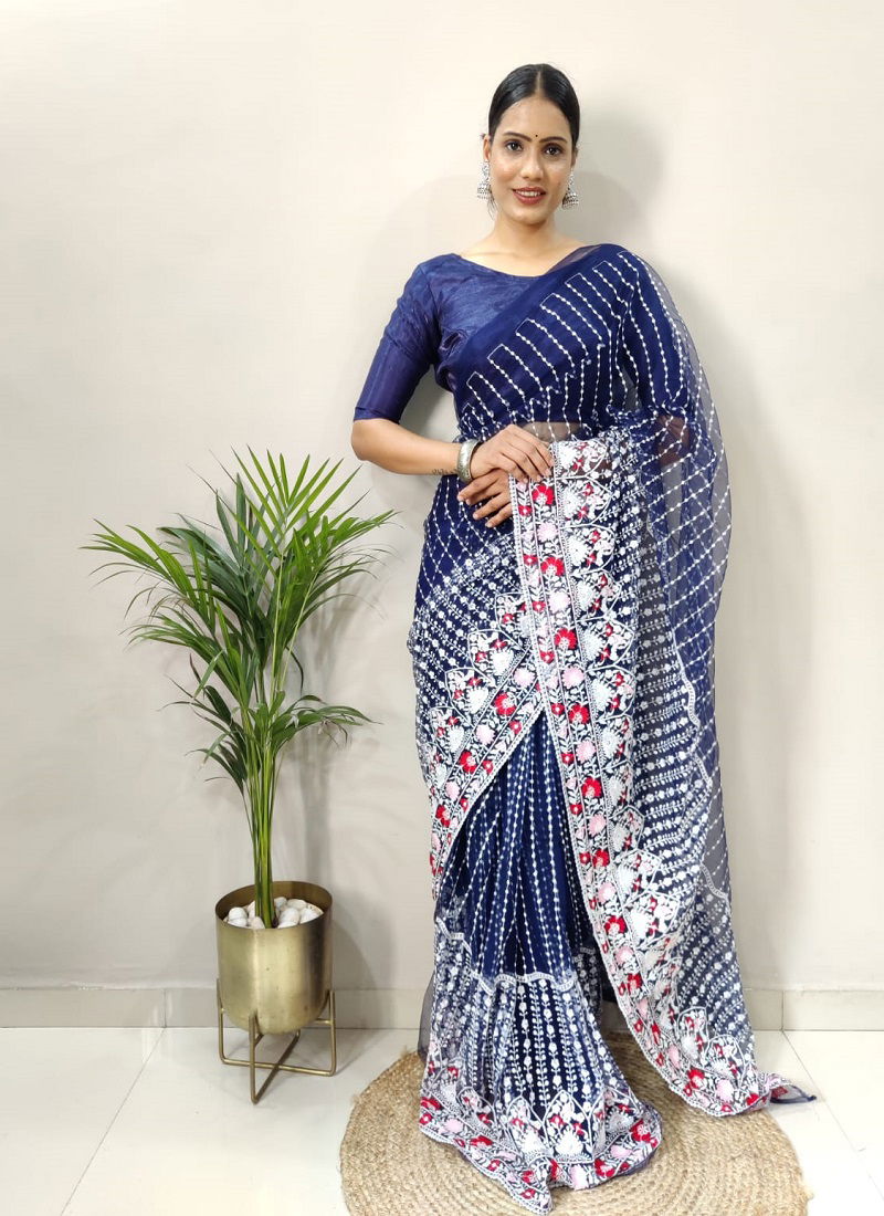 White zal Ready to wear 1 minutes Saree Catalog